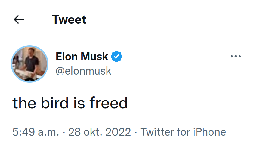 Tweet: the bird is freed.